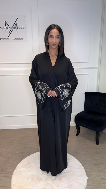 Abaya luxe manches perlées Bordeaux