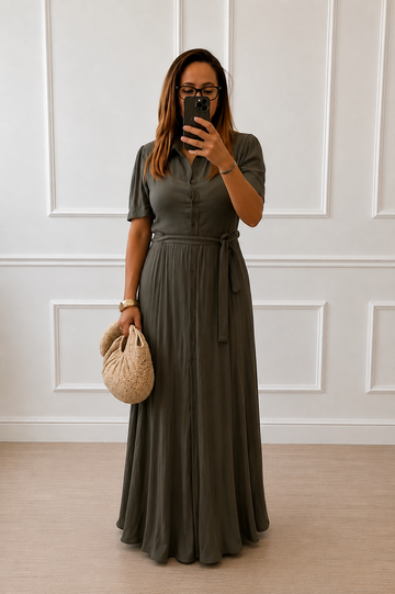 Robe longue fluide Kaki