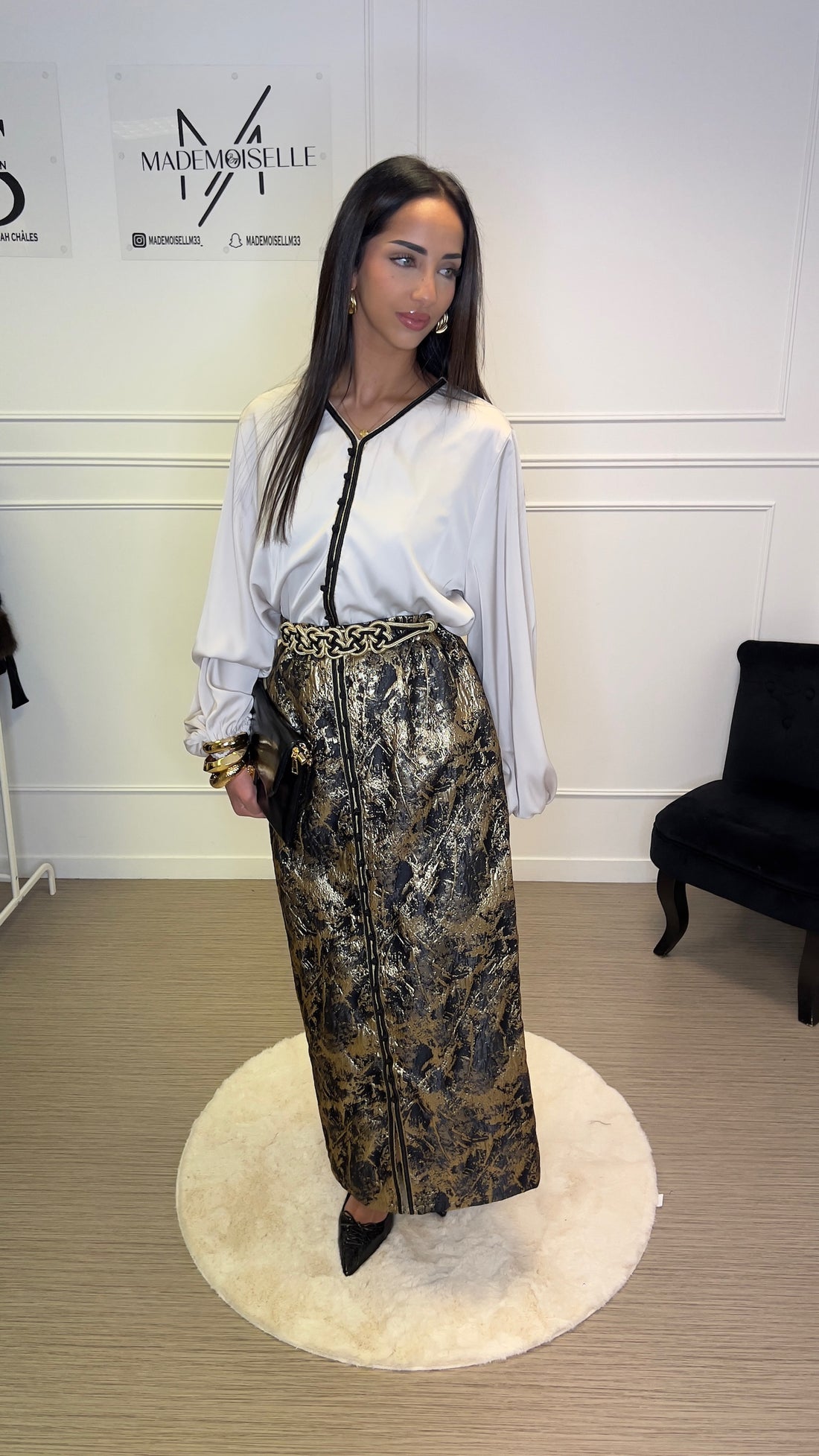Ensemble jupe brocard   | Noir et beige