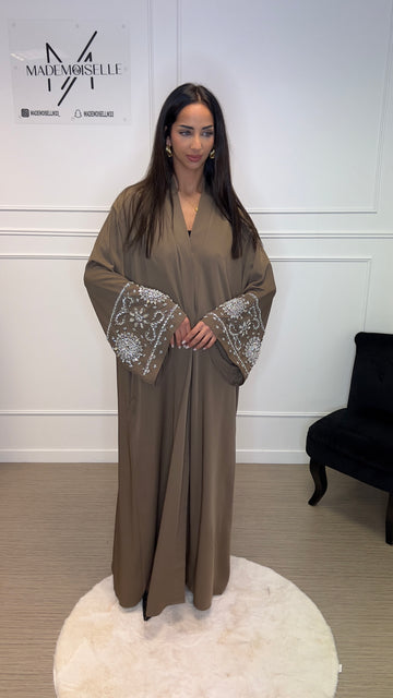 Abaya Marron luxe manches perlées