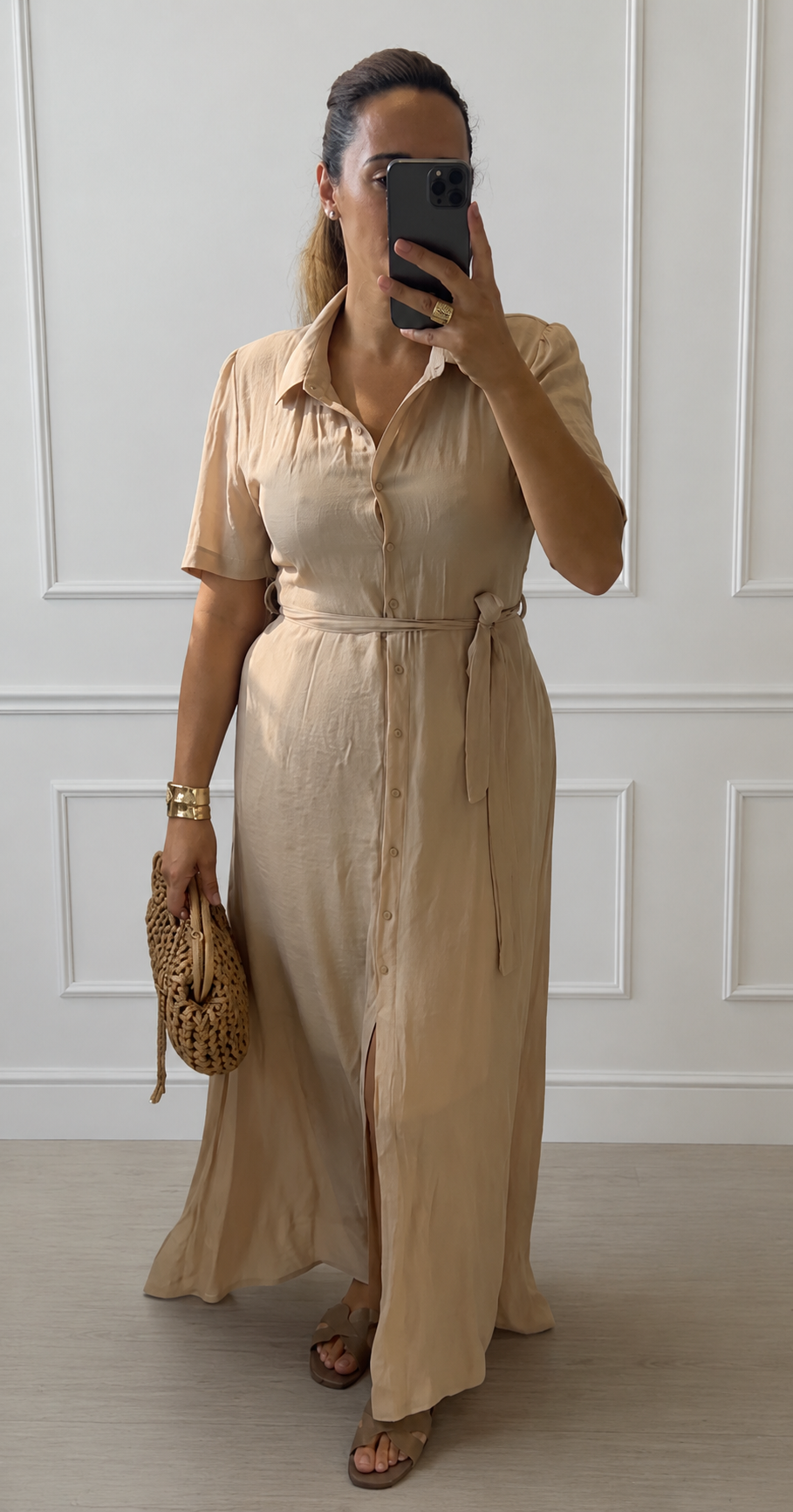 Robe longue fluide beige