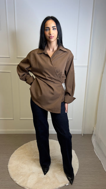 Chemise cache cœur marron